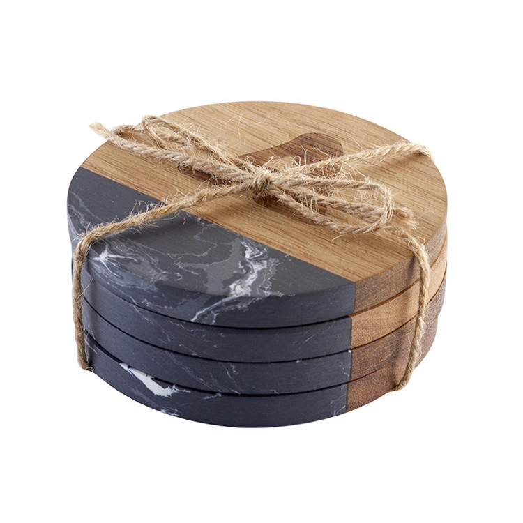 Bar Home Creative Marble Splicing Wooden Placemat Round Coaster Bamboo Customize Cup Coaster