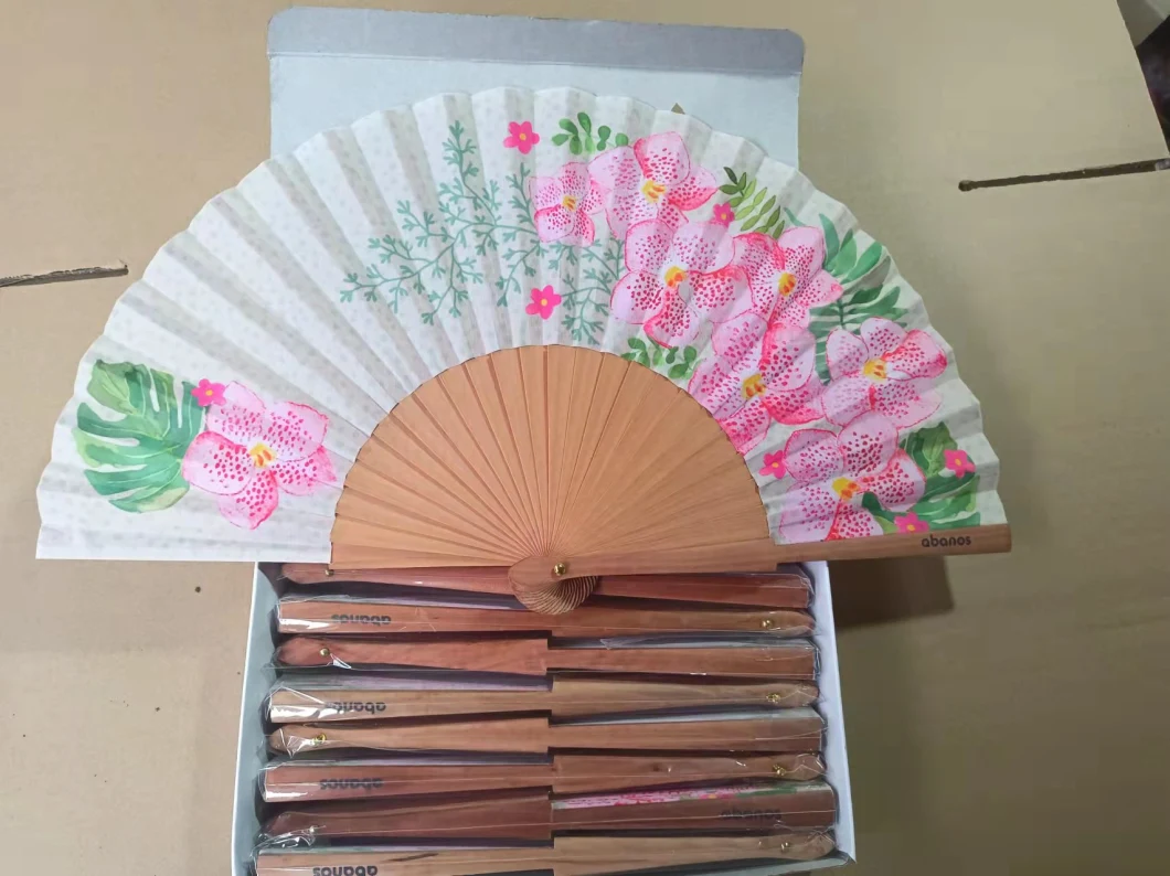 Wooden Fan Customs Fabric Hand Folding Handheld Craft Fan Decoration Gift Fan for Women Promotion Gift