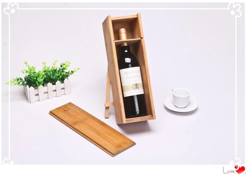 Personalized Custom Wholesale Bulk Cheap Bamboo Wooden Wine Boxes with Sliding Design