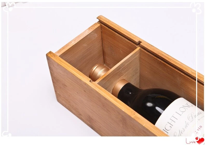 Personalized Custom Wholesale Bulk Cheap Bamboo Wooden Wine Boxes with Sliding Design