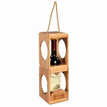 Scatola per vino rosso in legno assemblata in modo creativo con manico in corda